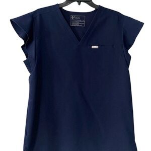 FIGS Women's Flutter Sleeve Navy Top